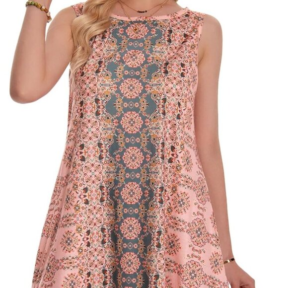 Summer Dresses for Women Beach Boho Sleeveless Vintage Floral Flowy Pocket Tshir - Picture 4 of 6